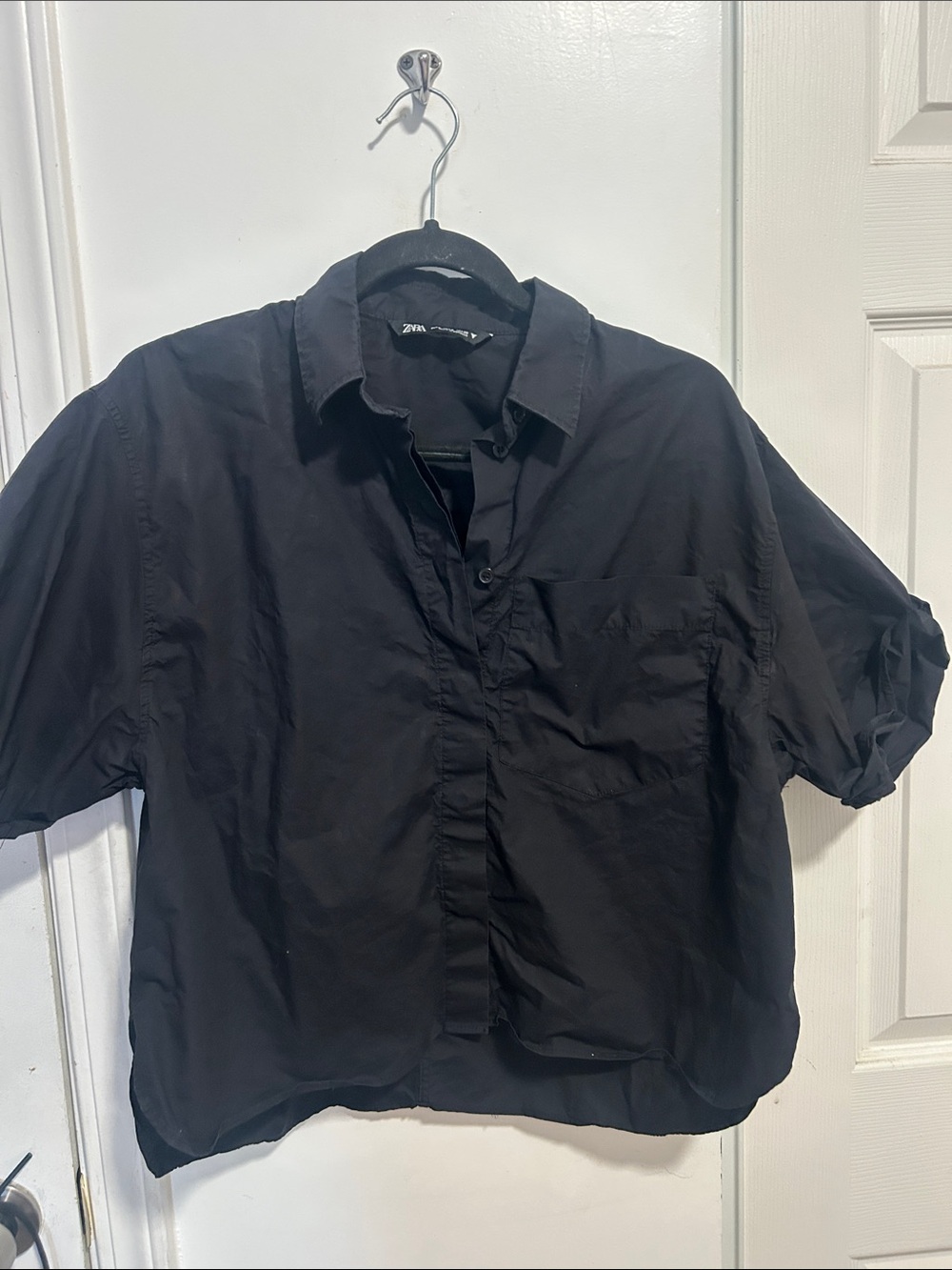 Zara Black Short-Sleeve Casual Button-Down Shirt - Picture 1 of 6